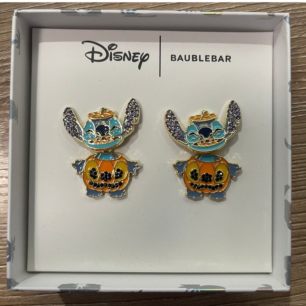 Disney BaubleBar Halloween Stitch Earrings Sparkly Moveable Pumpkin Fall NEW
